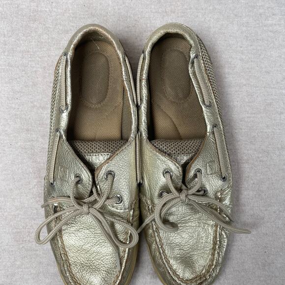 Sperry Womens Top Sider Gold Boat Shoes Size 7.5M Leather Slip On Casual Flats - Picture 9 of 10